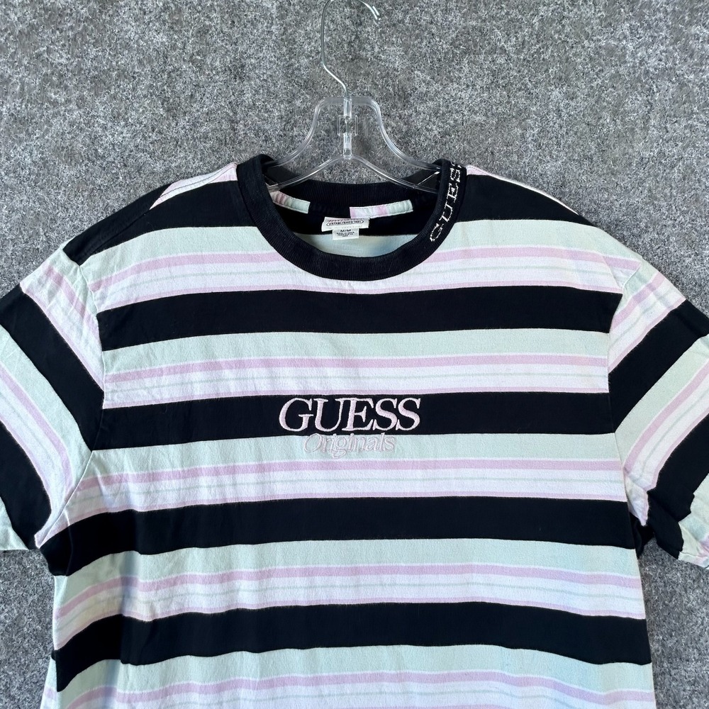 Guess Originals Crewneck T-Shirt Mens M White Black Striped Rogers Short Sleeve - Picture 4 of 16